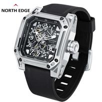 NORTH EDGE Nauji mechaniniai laikrodžiai verslininkams ST2551 Automatinis laikrodis Prabangus skeletas Nerūdijantis plienas 10 barų atsparumas vandeniui juoda