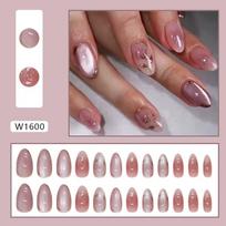 Padirbti nagai Wear Nail Flower Nuimamas nagų pleistras Nagų pleistras Rožių trumpas migdolinis nagų pleistras