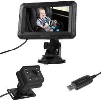 Kūdikio automobilio veidrodėlis, 1080P kūdikio monitorius su kamera, USB jungtis, 4,3 colio kūdikio kamera su naktiniu matymu, 150 laipsnių juoda