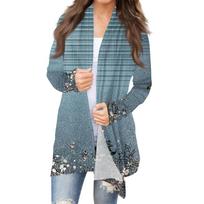 Women's Fashion Casual Vintage Floral Printed Mid-Length Cardigan Jacket L mėlyna