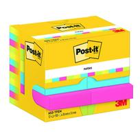 Lipnūs lapeliai POST-IT Energetic colours, 38 x 51 mm, įvairūs ryškūs atspalviai, 12 vnt./pak.