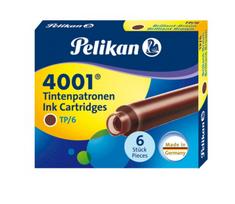 Rašalo kapsulės Pelikan, rudos trumpos, 6vnt