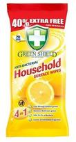 Green Shield Household "4 in 1 Lemon", antibakterinės servetėlės ​​paviršių valymui, 70 vnt.