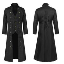 Viduramžių steampunk retro gotikos paltas, vėjo striukė Viktorijos laikų uniforma, ilgos dalies vyriški paltai Cosplay kostiumai XXXXXL juoda