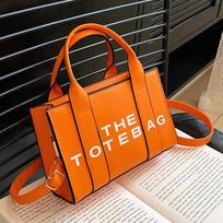 Women Tote Bag Contrast Letters Fashion Ladies Top-Handle Bags PU Leather Portable Casual Simple Adjustable Straps Hobos Bags orange