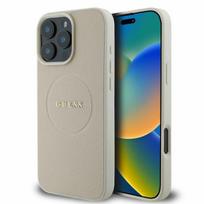 GUESS GUHMP16XPGHSMME iPhone 16 Pro Max 6.9" beige hard case with Grained Ring and MagSafe