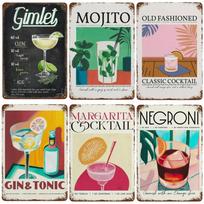 Vintažiniai vaisių sulčių mojito, Aperol spritz plakatai ir sangrijos gėrimo, negronio metalinė iškaba, lentelė klubui, barui, parduotuvei, namų dekorui 20x30cm