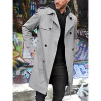 Men's New Solid Color Long-sleeved Windbreaker Men's Lapel Slim Double-breasted Casual Jacket 5XL beige