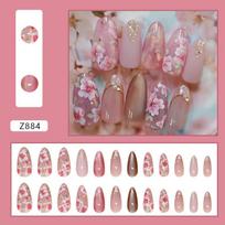 Cat'S Eye Nail Patch Peach Blossom False Nail Spring And Summer Removable Nail Wear Nail Nail Patch Drill 24 Pieces brown