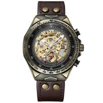 BINBOND Retro Skeletas Steampunk Laikrodis Vyrams Bronzinis Rėmelis Automatiniai Mechaniniai Laikrodžiai Odinis Vandeniui Atsparus Vyriškas Laikrodis Ant Riešo ruda