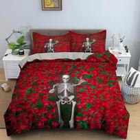 3D Kaukolė ir Rožė Antklodės Užvalkalas 220x240 Skeletas Patalynės Komplektas Prabangus Antklodės Užvalkalas Su Užtrauktuku Karalienės Dydžio Antklodžių Komplektai 70x133cm 2pcs