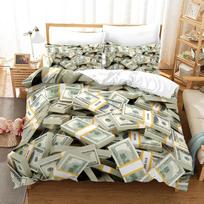 Money Print Duvet Cover King Queen Size,Dollar Bills with The Portrait of Ben Franklin,Decorative Polyester Bedding Set EU Single 135x200cm