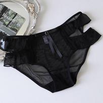Pure Lace Underwear for Women Mid Waist Sexy Lingerie Black Fungus Edge Mesh Breathable Hip Lifting Hollow Out Quick Drying Panties one size juoda