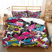 Graffiti Duvet Cover Set Cute Hip Hop Style Polyester Comforter Cover With Pillowcase Queen Full Size For Kid Teen Bedding Set EU single(135x200cm) pink