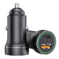 Jellico F4 20W aliumininis dviejų prievadų automobilinis greitas adaptyvus įkroviklis USB QC 18W + PD USB-C 20W juodas