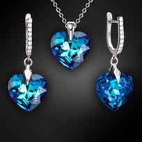 Sidabrinis papuošalų rinkinys moterims DiamondSky „Romantic Heart III R (Bermuda Blue)“ su Swarovski kristalais