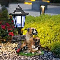Šuns figūrėlė su saulės šviesa, skirta naudoti lauke, dervos skulptūrų sodas 2 White Dogs