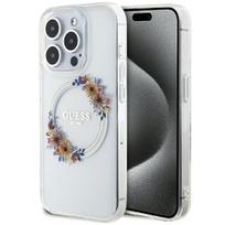 GUESS GUHMP15LHFWFCT iPhone 15 Pro 6.1" Clear Hard Case with IML Flowers Wreath, MagSafe Compatible