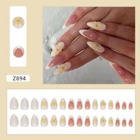 Nail Patch Solid Color Fake Nails Spring And Summer Peach Blossom Removable Nails Yellow Peach Wearing Nail Nail Patch Drill 30 Pieces