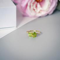 Double Peridot  925 Sterling Silver Yellow Gold Plated Open Ring Popular Custom Fine Jewelry Rings Open geltona