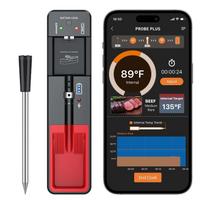 Belaidis mėsos termometras Skaitmeninis zondas termometras Bluetooth 360FT Support APP Nuotolinis orkaitės, rūkyklos, Sous Vide stebėjimas juoda