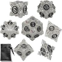 Metalo tuščiaviduris DND kauliukų rinkinys 7 vnt. Dungeons and Dragons dovanos RPG MTG poliedras D20 šonų šaunūs kauliukai Pathfinder kortų stalo žaidimo priedai Steampunk sidabras/juoda