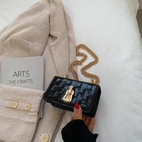 Fashion Patent Leather Explosive Chain Crossbody Bag Light Luxury High Quality Stone Print Small Square Bag Commute Shoulder Bag (20cm<Max Length<30cm)