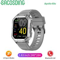 SACOSDING Apollo-03s liečiamo ekrano vyriškas išmanusis laikrodis su „Bluetooth Call“ 410 mAh didelės baterijos pulso dažnis „Reloj“ lauko apyrankė, atspari vandeniui sidabras