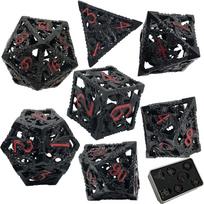 DND Metal Hollow Dragon Dice Set, D&D Polyhedral Dice Suitable for Dungeons and Dragons Pathfinder RPG Board Game Dice juoda/raudona