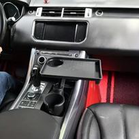 Universalus automobilio puodelio laikiklio padėklas su dvigubu puodelio laikikliu, organizuotas staliukas, maisto automobilinis padėklas, nešiojamas reguliuojamas gėrimų stovas juoda