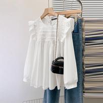 ZANZEA Women Vintage Round Neck Ruffled Long Sleeve Striped Blouses 2XL balta
