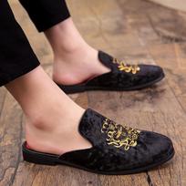 Fashion Luxury royal style men mules slippers velvet handmade embroidery bee pattern exotic designer loafers fashion  casual shoes 6