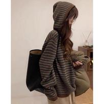Autumn Loose Striped Vintage Hooded Sweater for Women Fashion Soft Slim Fit Casual Knitted Sweaters Women Elegant Simple Winter Ladies Jumpers 25646 One Size