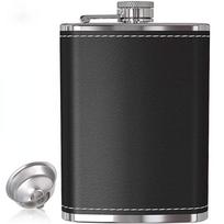 8oz nešiojamas nerūdijančio plieno klubinis butelis, viskio vyno puodas, odinis dangtelis, butelio piltuvas, gėrimai Flask with a Funnel