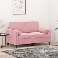 Dvivietė sofa su pagalvėlėmis, rožinės spalvos, 120cm, aksomas