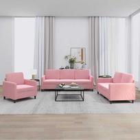 Sofa Sofos komplektas, 3 dalių, rožinės spalvos, aksomas