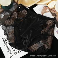 Panties Female Luxurious Lace Underwear for Women High Waisted Elastic Shiny Silk Comfortable Breathable Triangle for Women briefs lingerie L