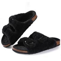 Madingos Comwarm Kailinės Kamštinės Šlepetės Vyriškos Madingos Suede Pūkuotos Kamštinės Šlepetės Avikailio Pamušalas Plokščiapadės Šlepetės Sandalai Žieminės Pliušinės Kamštinės Šlepetės 36