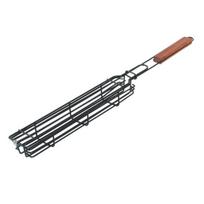 Kabob grilio krepšelis medinė rankena nerūdijantis plienas, nešiojamasis nepridegantis daržovės, krevetės, mėsa, dešrainiai, kepsninės, kepsninės, kepsninės ruda