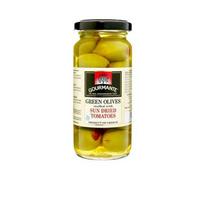 Žaliosios alyvuogės GOURMANTE, įdarytos saulėje džiovintais pomidorais, sūryme, 227 g/127 g