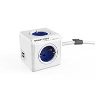 Ilgiklis PowerCube Extended 4 lizdų (mėlynų), 1,5 metrų ir su 2 USB lizdais