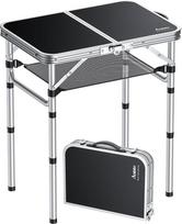 "Anbte Camping Table" sulankstomas stalas Aliuminio sulankstomas stalas 3 aukščiai Reguliuojamas stovyklavimo stalas su laikymo tinklu Nešiojamas sulankstomas pikniko stalas, skirtas piknikui, kempingui, paplūdimiui, balkonui (juodas)