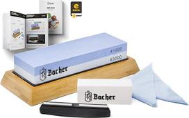 "Bacher Premium" abipusio galandinimo akmuo 1000/3000 grūdėtumo Whetstone Peilių galąstuvas Vandens akmuo su neslystančiu bambuko blokeliu, šlifavimo akmeniu, šlifavimo priemone ir išsamia elektronine knyga