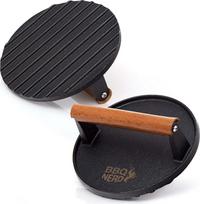 "BBQ Nerd" ketaus mėsos presas su medine rankena - 18 cm apvalus - mėsos svoris Burgerisen grilio presas - grilio svoris BBQ mėsai, mėsainiams, šoninei, sūriui, sumuštiniams ir kt.
