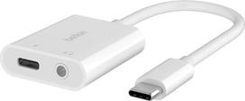 "Belkin Rockstar™" 3,5 mm garso + USB-C® įkroviklio adapteris Ausinių adapteris Greitasis įkrovimas su USB-C maitinimo tiekimu 60 W, skirtas "iPhone 15", "iPad Pro", "Galaxy", "Note", "Google Pixel", "LG", "Sony Xperia", baltas