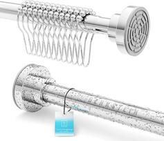 "Benkstein®" dušo užuolaidų bėgelis 2.0, nereikia gręžti, su žiedais, 125-230 cm dušo bėgelis / užuolaidų bėgelis, užspaudžiamas teleskopinis strypas
