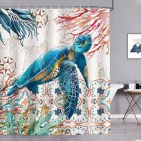 "Bonhause" dušo užuolaida "Sea Turtle Coral Nautical Ocean" 180 x 180 cm dušo užuolaidos "Anti-Mould" vandeniui atsparus poliesterio audinys plaunamas vonios kambario užuolaida vonios kambariui su 12 kabliukų