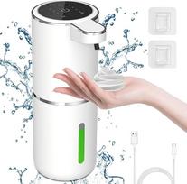 "Cuteefun" automatinis putų muilo dozatorius, galios ekranas, 380 ml elektrinis muilo dozatorius su jutikliu, 4 lygių reguliuojamas skysčio tūris, įkraunamas muilo dozatorius, montuojamas ant sienos, skirtas vonios kambariui