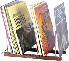 "Decibelvibe" vinilinių plokštelių laikymo ir patefono stovas Dabar grojantis ekranas su nerūdijančio plieno ir riešutmedžio masyvo aukščiausios kokybės dizainu Iki 75 plokštelių gyvenamajame kambaryje arba