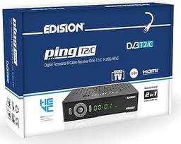 "Edision Ping T2 C" antžeminis ir kabelinis imtuvas DVB-T2 C H.265 HEVC kortelių skaitytuvas "Full HD PVR", 2xUSB, HDMI, SCART, LAN, S PDIF, IR Eye, R2232, USB WiFi palaikymas, universalus nuotolinio valdymo pultas "2-in-1", juodas
